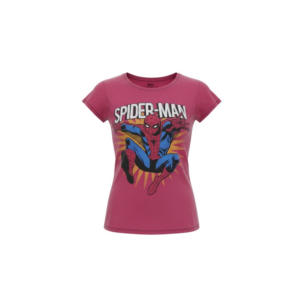 Marvel Spider-Man Graphic Tee Women Large Pink Short Sleeve Cotton Shirt